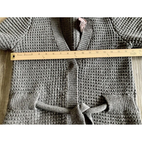 Juicy Couture Gray Lambs Wool Blend Open Front Sash Tie Cardigan Sweater Large - Picture 5 of 9